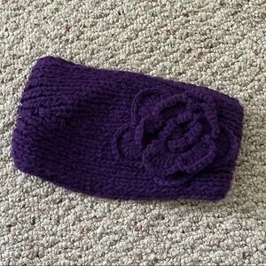 Handmade Knit Ear Warmer Purple Flower Design